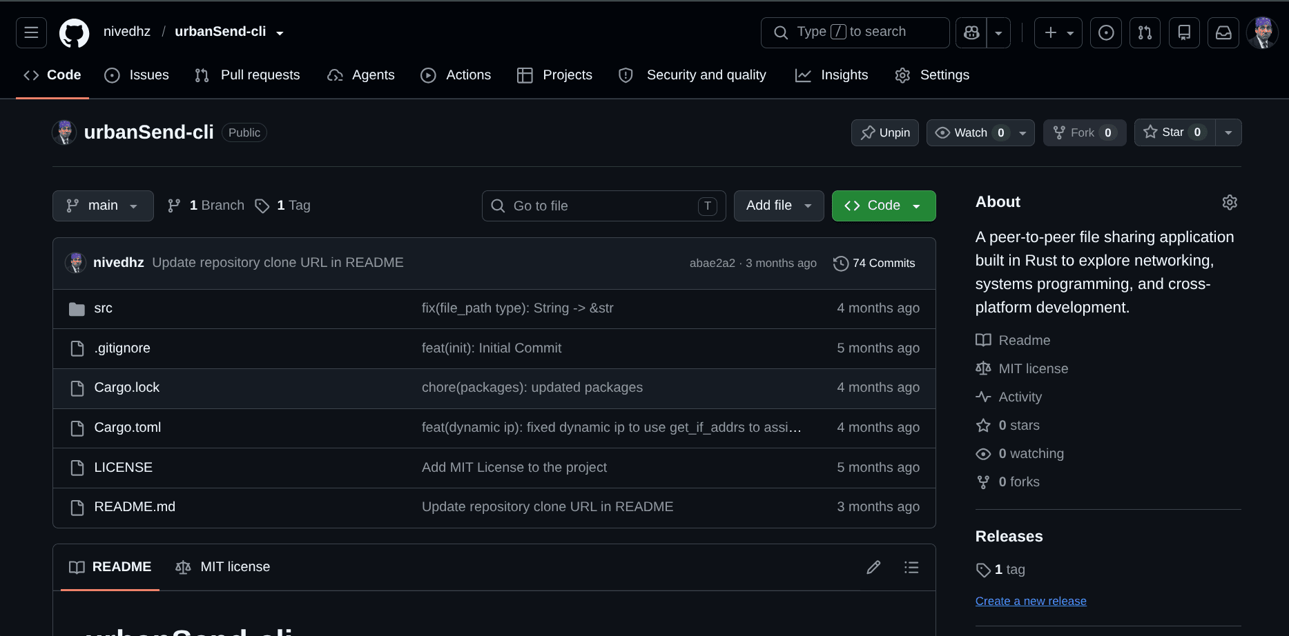 Screenshot of the urbanSend project